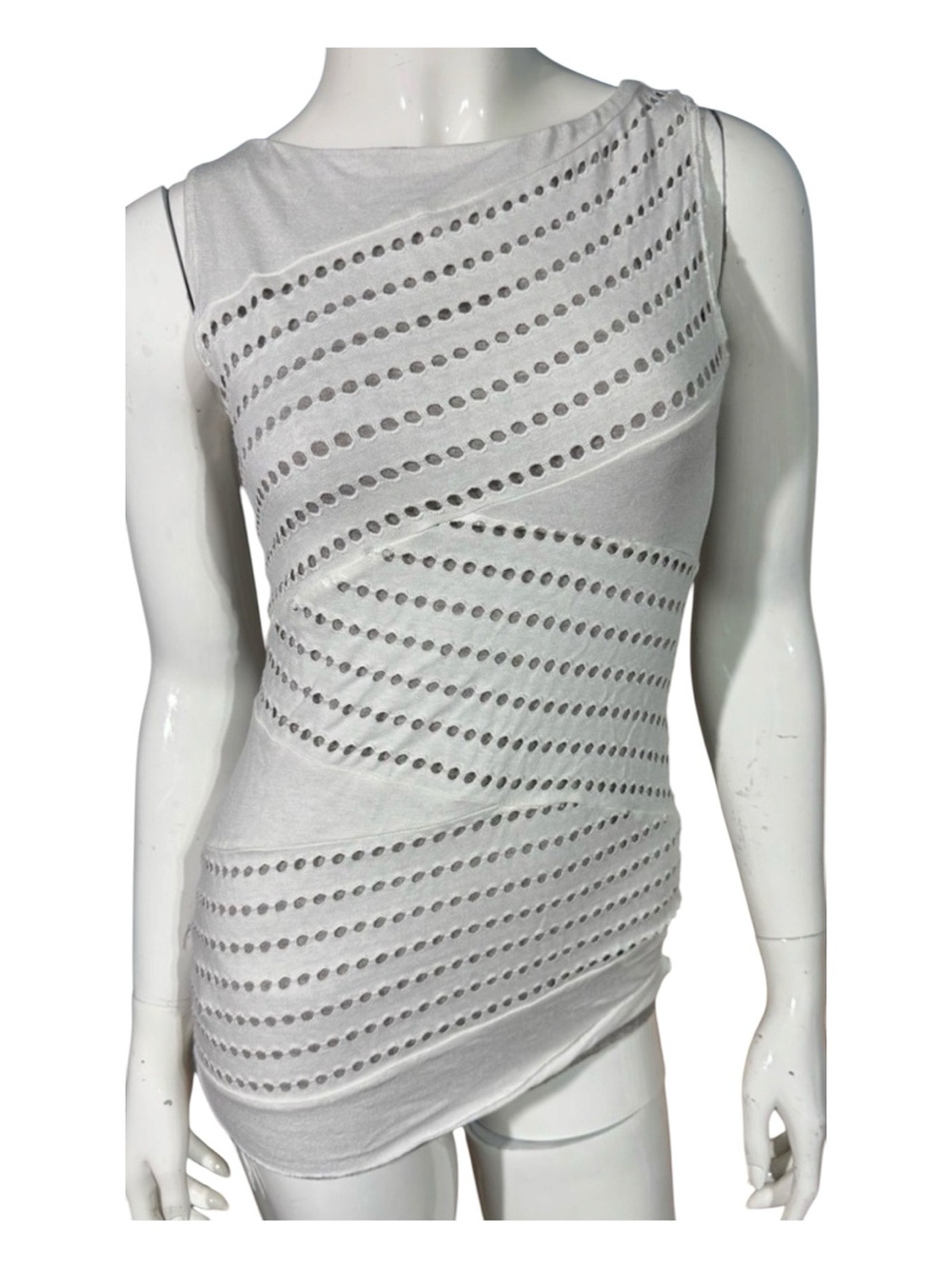 NWT Bailey 44 Tower of Babel White/Gray Asymmetrical Eyelet Detail Tank Top Sz S